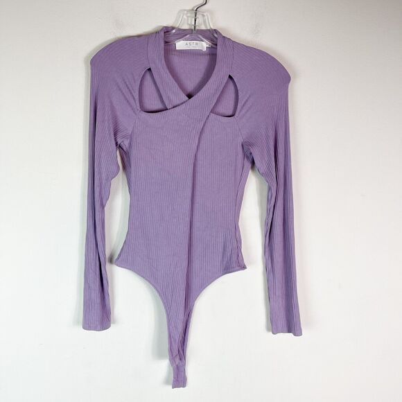 ASTR The Label Cutout Ribbed Thong Bodysuit Lavender Size M - Picture 3 of 8
